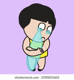 Crying Young Lady Hugging Her Tears Concept Cartoon Character illustration