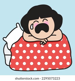 Crying Young Woman Never Wanting To Leave Her Bed Cocnept Card Character illustration