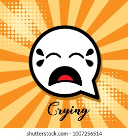 Crying.Cartoon faces expressions and elements with halftone shadows,Emotions icon in pop art style, vector illustration. 