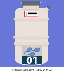 Caja de crio para almacenar esperma. Imagen de centro reproductivo.Vector
