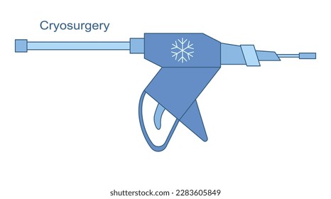 Cryo instruments for Cryosurgery vector line illustration. Liquid nitrogen cooling for cryogenic treatment. Ice therapy for benign and malignant lesions.