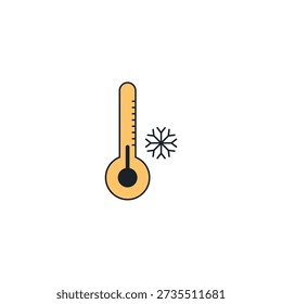 Cryogenic cooling vector icon. Thermometer showing temperature dropping to absolute zero with frost. Quantum computing refrigeration and extreme cold science symbol.