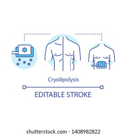 Cryolipolysis concept icon. Fat freezing idea thin line illustration. Non-invasive body fat cooling. Dermatologic surgery. Vector isolated outline drawing. Editable stroke