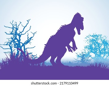 Cryolophosaurus Dinosaurs silhouettes in prehistoric environment overlapping layers; decorative background banner abstract vector illustration