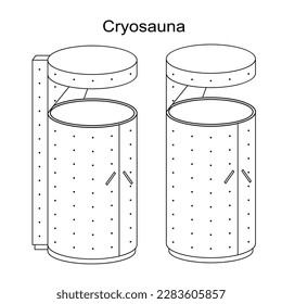 Cryosauna ice therapy vector illustration for benign and malignant lesions. Whole body cryotherapy. Painless freeze therapy for improved health. Liquid nitrogen cooling for cryogenic treatment.