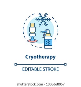 Cryotherapy concept icon. Cryoablation. Cold therapy. Cryosurgery. Local skin cancer treatment idea thin line illustration. Vector isolated outline RGB color drawing. Editable stroke