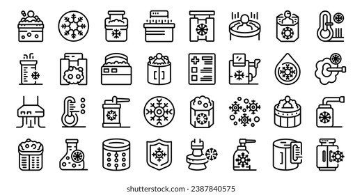 Cryotherapy icons set outline vector. Cold health. Person pain cure