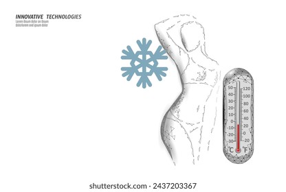 Cryotherapy skincare salon procedure. Medical skin dermatology treatment. Beauty freeze 3D low poly body cure vector illustration