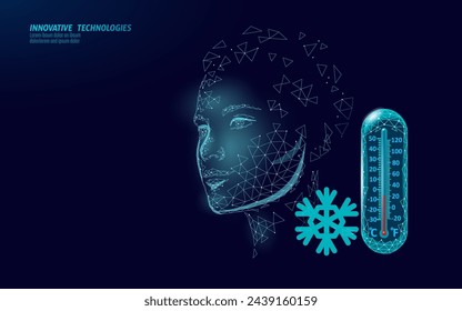 Procedimiento de crioterapia en salón de cuidado de piel. Tratamiento médico dermatológico de la piel. Ilustración de vector de cura de cara de poliéster bajo 3D congelado de belleza