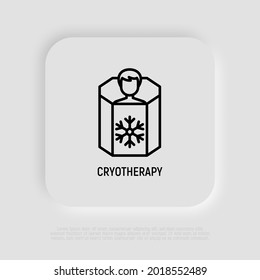 Cryotherapy thin line icon, man in cryo capsule. Rehabilitation procedure. Modern vector illustration. svg