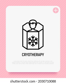 Cryotherapie dünne Linie Symbol, Mann in der Kapsel. Rehabilitationsverfahren. Moderne Vektorgrafik.