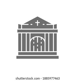 Crypt, tomb house, cemetery, church gray icon.