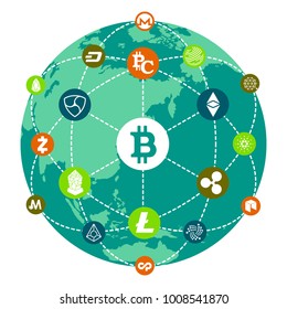 Cryptcurrency (bitcoin,altcoin etc.) image illustration (earth) 