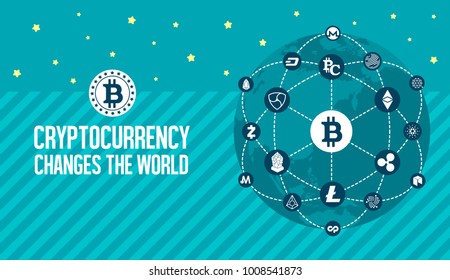 Cryptcurrency (bitcoin,altcoin etc.) image illustration (earth) / blue color