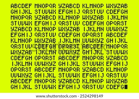 Cryptic Pixel Letters Generating typogrpahy on Green Background, Technology based