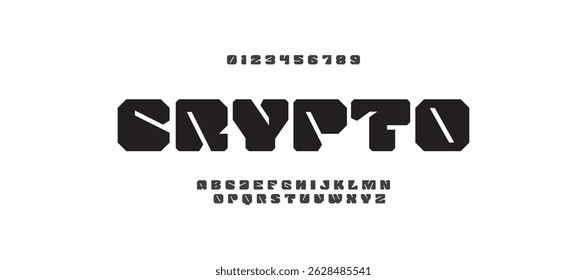 Fonte de tecnologia digital abstrata de criptografia. Fonte criativa logotipo, tipo, tecnologia, filme, digital, música, filme. Fontes e ilustração em formato vetorial.

