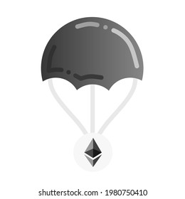 Crypto airdrop with ethereum network, eth.  with a parachute illustration and a coin icon.  Illustrations for airdrops, cryptocurrencies, gifts.  Minimalist flat design vector eps10