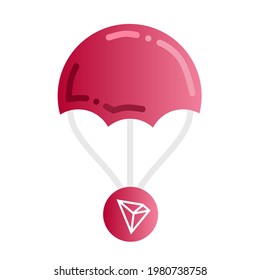 Crypto airdrop with tronchain network, tron, trx, with parachute illustration and coin icon.  Illustrations for airdrops, cryptocurrencies, prizes, contests.  Minimalist flat design vector eps10