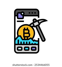 App de criptomonedas Minería de criptomonedas Icono de color Vector. App de criptomonedas Señal de minería de criptomonedas. Ilustración de símbolos aislados