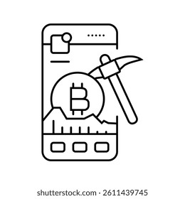 crypto app cryptocurrency mining line icon vector. crypto app cryptocurrency mining sign. isolated contour symbol black illustration