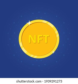 Crypto art. Nft golden coin icon. NFT non fungible token. Non-renewable token. Vector illustration