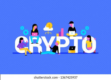 Crypto background with colorful elements and people