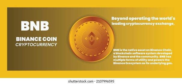 Crypto banner for web with golden coin logo of binance coin bnb. Cryptocurrency poster with golden coin design concept. crypto currency web banner with logo and text. svg