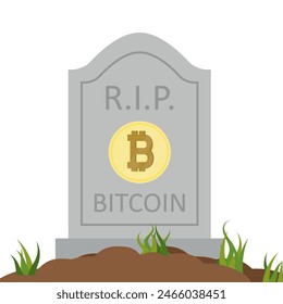 Crypto or bitcoin is dead, concept. Cryptocurrency crisis. Collapse of the stock market or bitcoin. Demise and death of bitcoin. Tomb of blockchain technology. Flat vector illustration