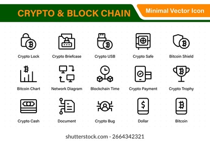 Criptografia e Bloquear conjunto de ícones da Web da cadeia. ícone de informações, análise, computação em nuvem, cadeia de blocos, bloco, Distribuição, Razão, ícone de Transação ícone de cadeia de blocos design mínimo.