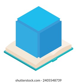 Crypto block icon isometric vector. Big crypto block icon near open paper book. Digital money, cryptocurrency concept