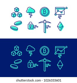 crypto blockchain icon set cryptocurrency bitcoin ethereum mining outline
