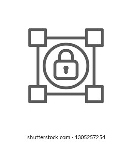 Crypto blockchain with lock, cryptocurrency line icon.
