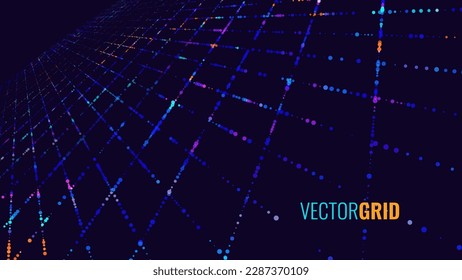 Crypto Blockchain Technology Abstract Data Background. Blockchain Perspective Grid Vector Plane. Technology of Future Banner Design. Vector Illustration.