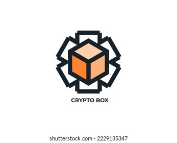 Concepto de logotipo de caja criptográfica, caja de regalo