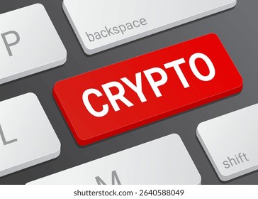 Crypto Button on Computer Keyboard with White Text for Cryptocurrency Blockchain Finance and Digital Currency Interface Close Up 3D Illustration