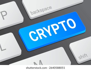 Crypto Button on Computer Keyboard with White Text for Cryptocurrency Blockchain Finance and Digital Currency Interface Close Up 3D Illustration