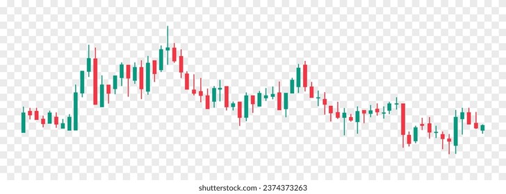 Crypto candle graph. Green and red candlestick chart tools for traders. Vector illustration isolated on transparent background
