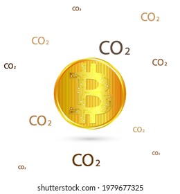 Huella de carbono criptográfica, ilustración de arte vectorial.