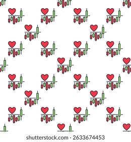 Crypto Chart with Red Heart Shape vector concept colored seamless pattern