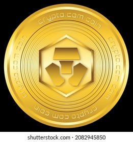 Crypto.com coin cryptocurrency golden icon 3d illustration. vector eps 10