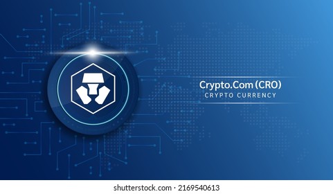 Crypto.Com coin cryptocurrency token symbol. Crypto currency with stock market investment trading. Coin icon on dark background. Economic trends finance concept. 3D Vector illustration.