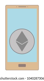 crypto coin ethereum on  a screen phone, color  vector icon 