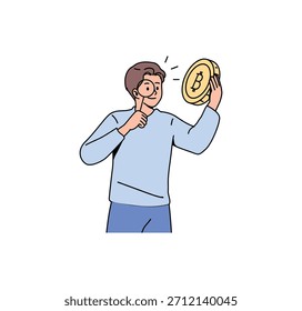 Examen de criptomonedas. Ilustración de valor de Bitcoin. Vector plano.