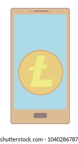 crypto coin litecoin on  a screen phone, color  vector icon 