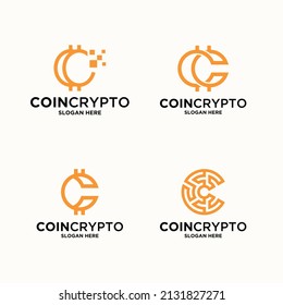 Crypto coin logo template with initial letter c. digital money icon, block chain collection