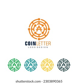 Crypto coin Logo vector of letter A technology digital money icon currency symbol mining sign clipart