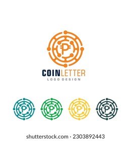 Crypto coin Logo vector of letter P technology digital money icon currency symbol mining sign clipart