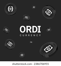 Crypto coin ordinary ORDI flying. Vector cryptocurrency money. Vector illustration blockchaine