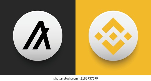 Crypto coins Algorand (ALGO) and Binance Coin (BNB). Cryptocurrency based on block chain technology. Altcoin vector decentralized finance theme. Can be used for comparison and infographics template