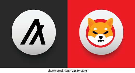 Crypto coins Algorand (ALGO) and Shiba Inu (SHIB). Cryptocurrency based on block chain technology. Altcoin vector decentralized finance theme. Can be used for comparison and infographics template